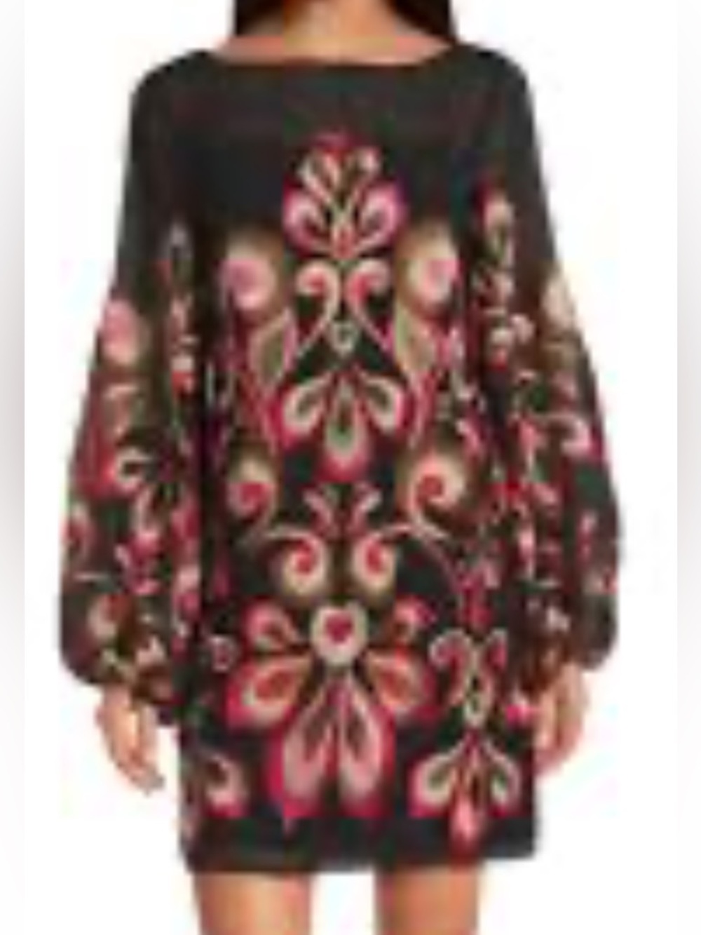 Trina Turk Black Long Sleeve Shift Dress with Pink Floral Embroidery